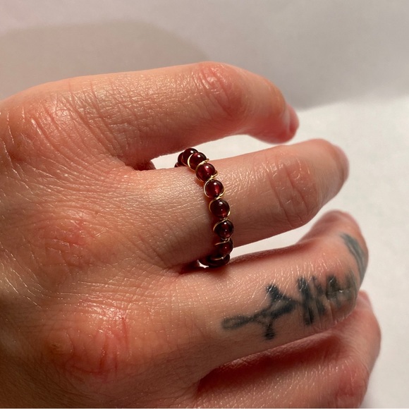 Handmade Full beads Garnet Ring - Picture 3 of 3